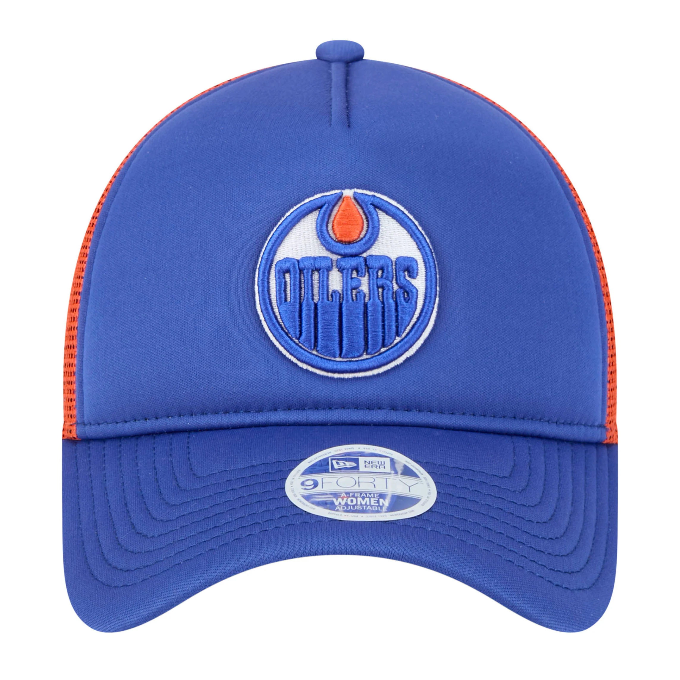 Edmonton Oilers Women's New Era Blue & Orange Mesh Throwback 9FORTY A-Frame Trucker Adjustable Hat - Image 4
