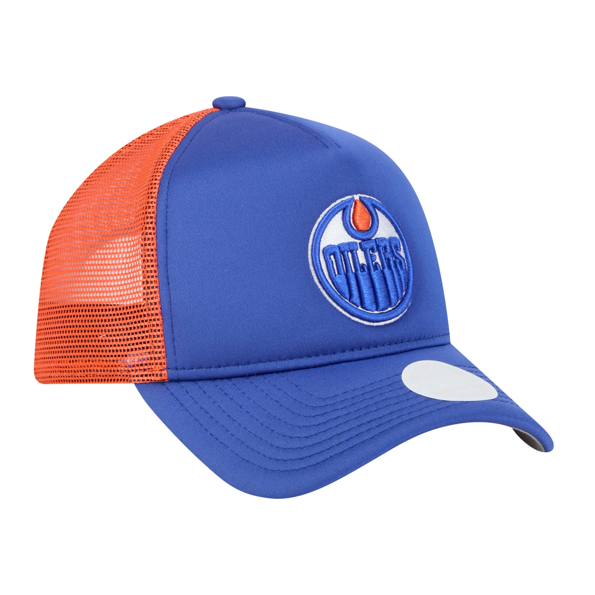 Edmonton Oilers Women's New Era Blue & Orange Mesh Throwback 9FORTY A-Frame Trucker Adjustable Hat - Image 5