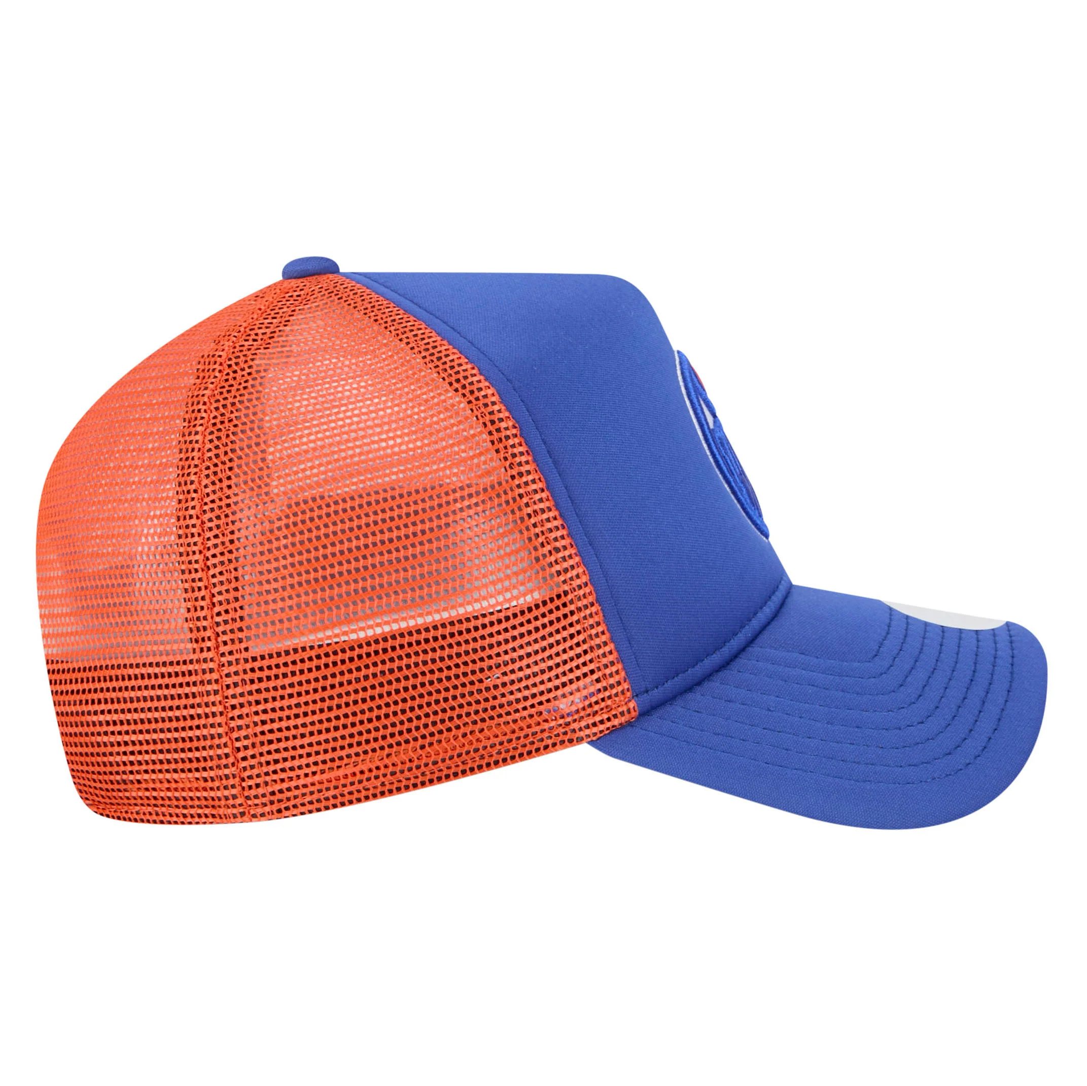 Edmonton Oilers Women's New Era Blue & Orange Mesh Throwback 9FORTY A-Frame Trucker Adjustable Hat - Image 6